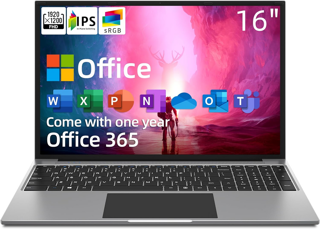 jumper Laptop, 16 Inch FHD IPS 16:10 Screen, Intel Celeron Quad Core CPU, 4GB RAM 128GB Storage, Office 365 1-Year Subscription, Laptops Computer with Numeric Keypad, 4 Stereo Speakers, 5G WiFi.