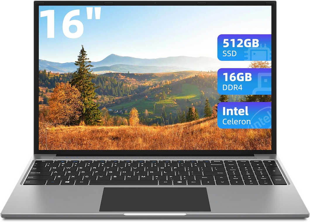 Jumper Laptop, 16 GB RAM 512 GB SSD, 16 Zoll FHD Laptop, Celeron Laptop, 4 m Cache, bis zu 2,9 GHz, 1920 x 1200 IPS, 2,4 G + 5 G WiFi, Bluetooth 4.0, USB 3.0 ¡Á2, 2023