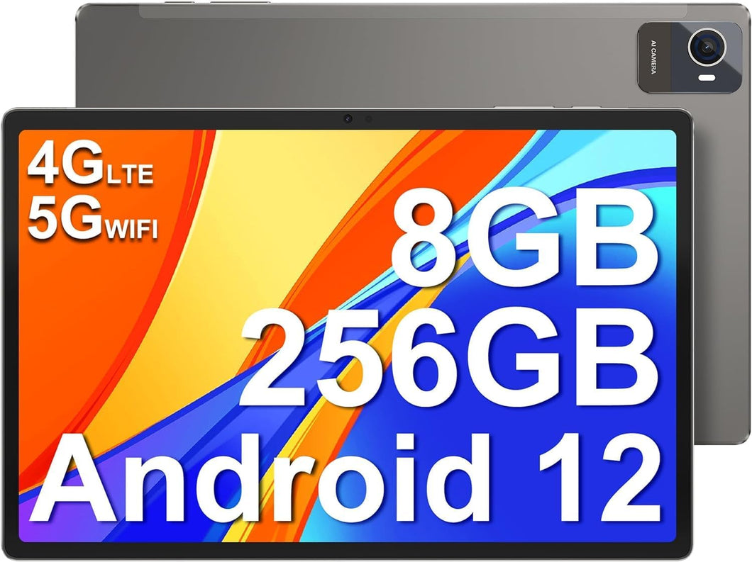 jumper Tablet 10 Zoll, 8 GB RAM 256 GB ROM, Tablet Android 12, Dual SIM, Octa-Core T616, 4G LTE, 5G/2,4G WiFi, 4 Lautsprecher, 1920 x 1200 IPS FHD, BT5, Kamera 13 MP, Tipo C, 7000 mAh